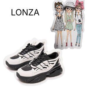 Lonza Atlas Leather Sneakers White Black Athletic Women Shoes  Size 7.5